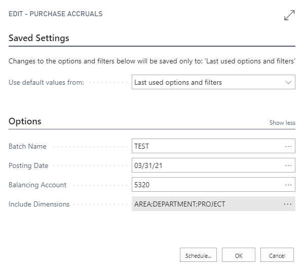 Purchase Accrual report prompt Purchase Accrual report prompt